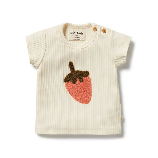 Embroidered Organic Tee / Strawberry Kisses