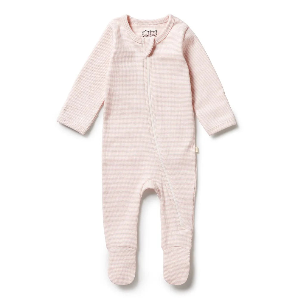 Organic Stripe Rib Zipsuit with Feet / Cantaloupe