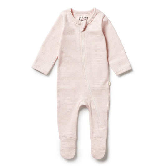 Organic Stripe Rib Zipsuit with Feet / Cantaloupe
