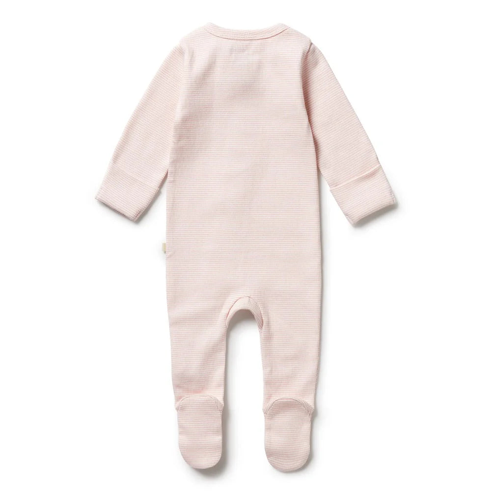 Organic Stripe Rib Zipsuit with Feet / Cantaloupe