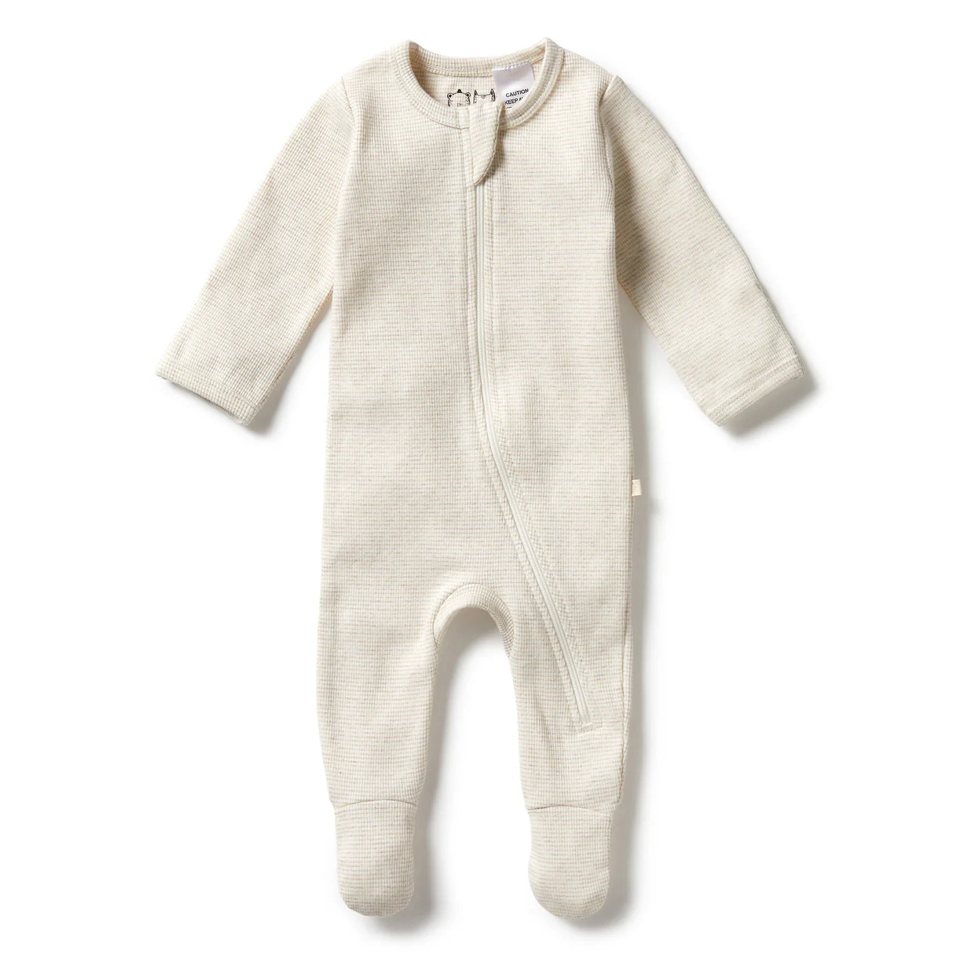 Organic Stripe Rib Zipsuit with Feet / Oatmeal
