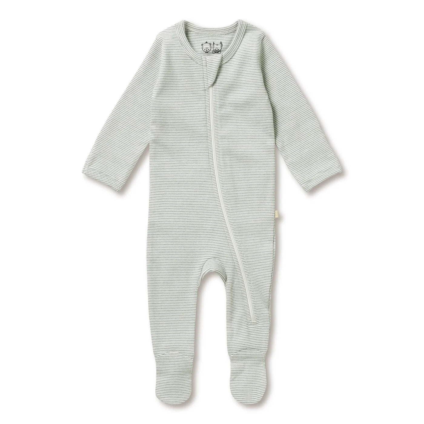 Organic Stripe Rib Zipsuit with Feet / Fern
