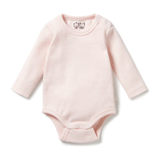 Organic Stripe Rib Long Sleeved Bodysuit / Cantaloupe