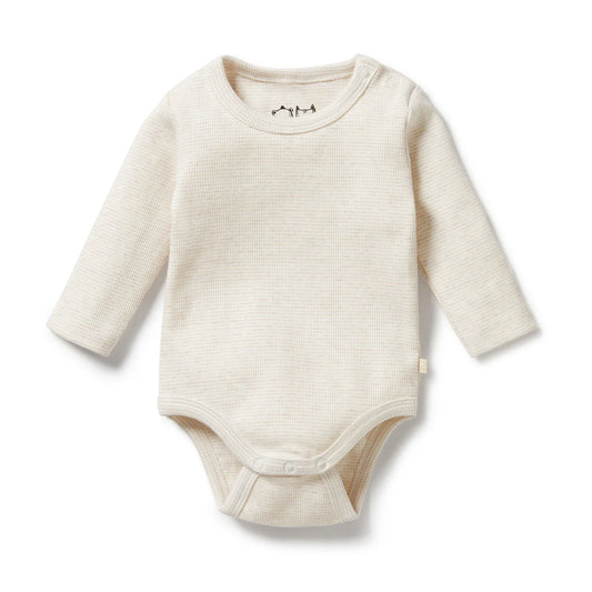 Organic Stripe Rib Long Sleeved Bodysuit / Oatmeal