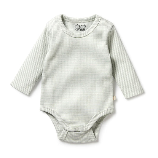 Organic Stripe Rib Long Sleeved Bodysuit / Fern