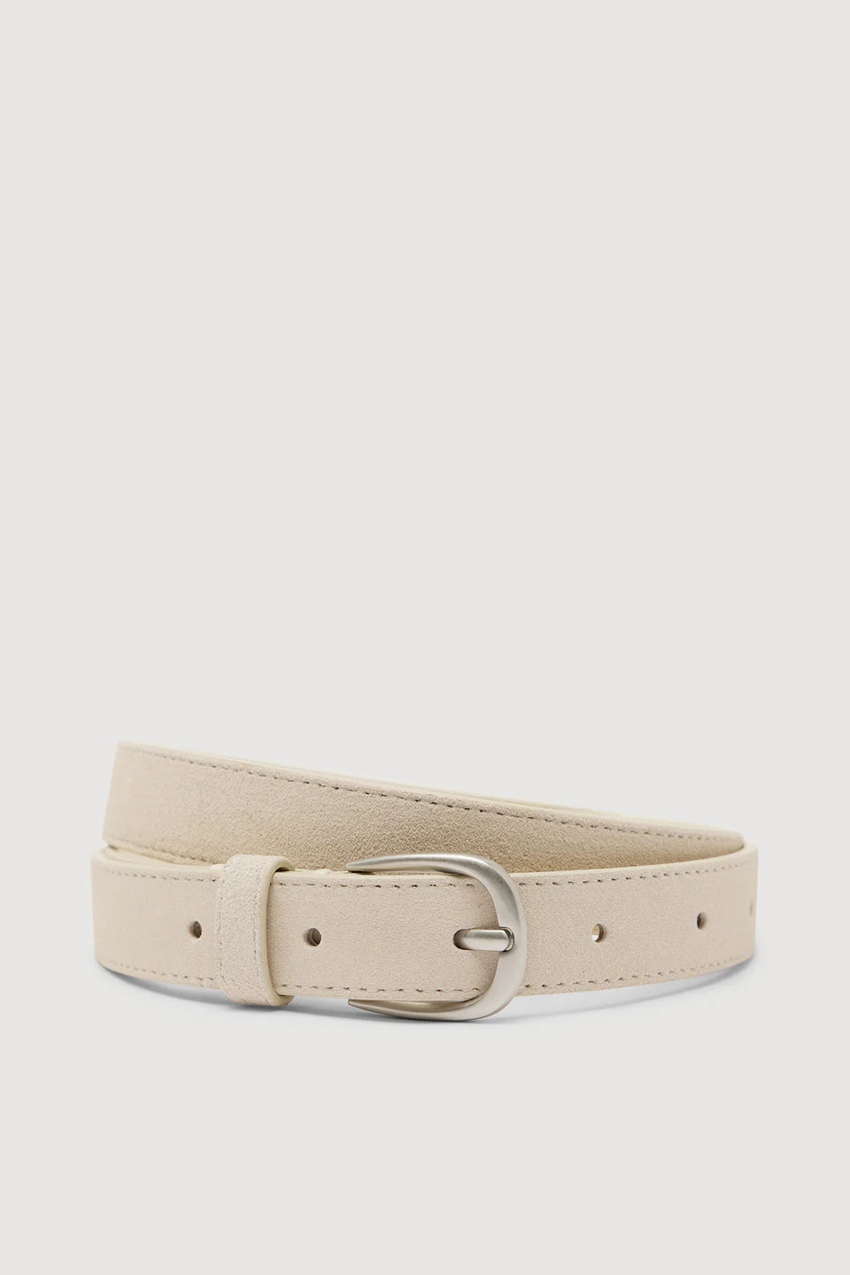 Slim Suede Belt | Cream/ Silver
