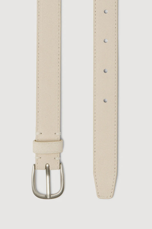 Slim Suede Belt | Cream/ Silver