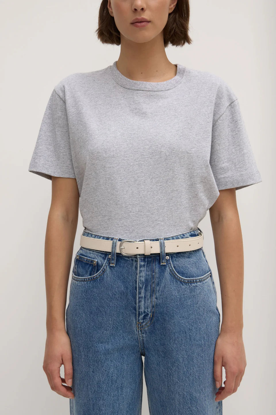Slim Suede Belt | Cream/ Silver