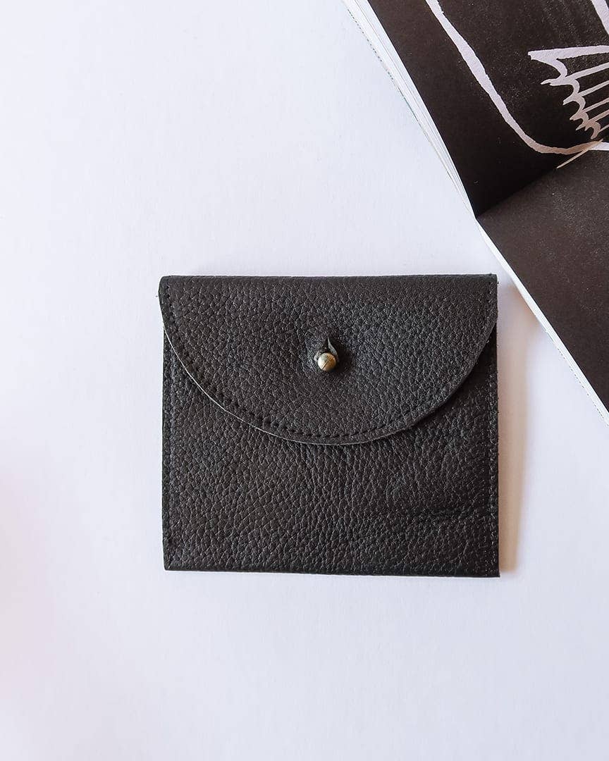Leather Coin and Card Wallet: Black