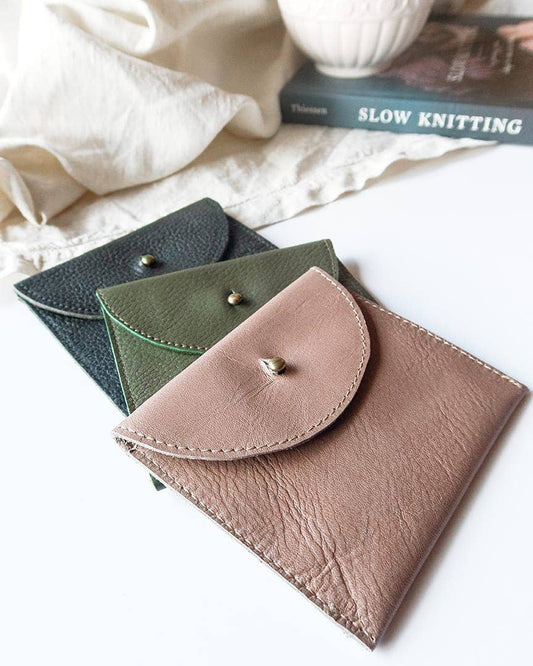 Leather Coin and Card Wallet: Beige