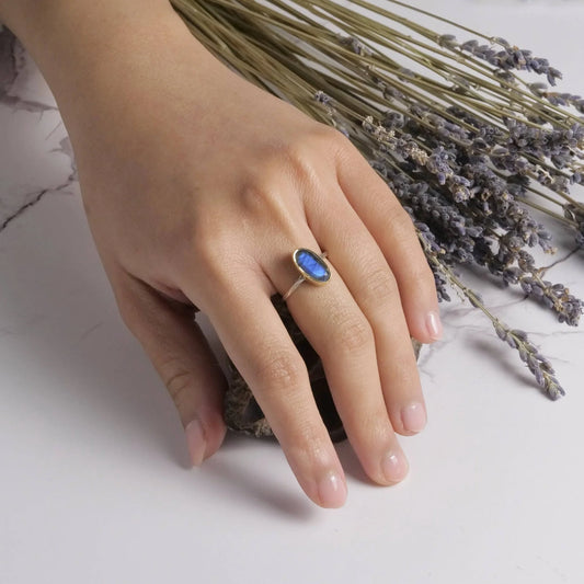 Sterling Silver Ring with Brass Accent / Labradorite