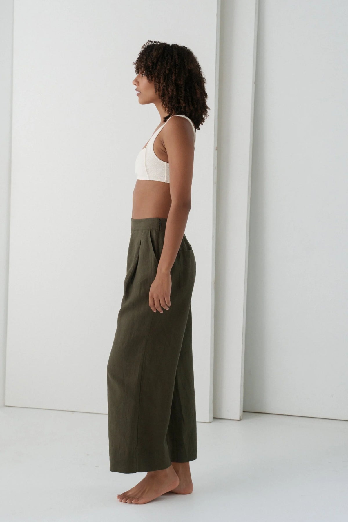 Ivy Cropped Linen Pants / Khaki