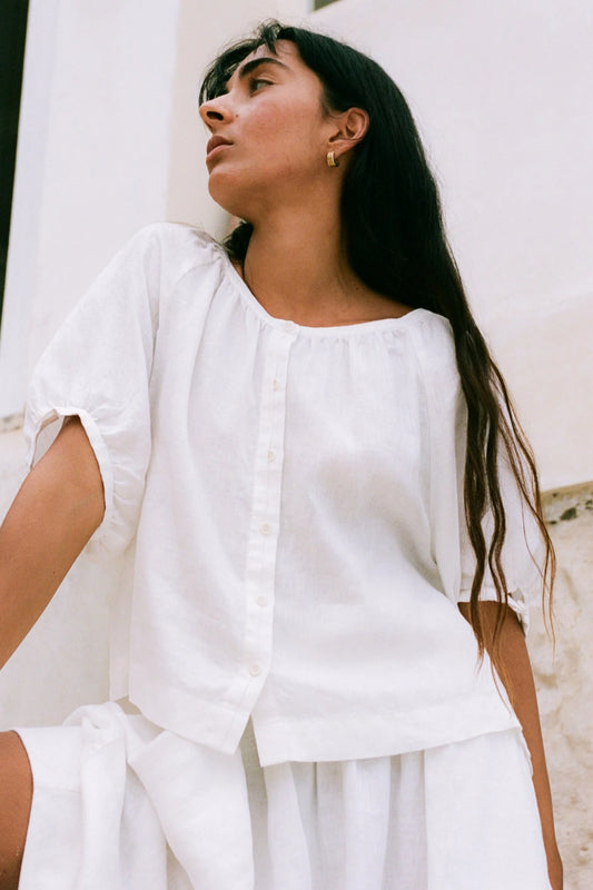 Pia Linen Top / Ivory