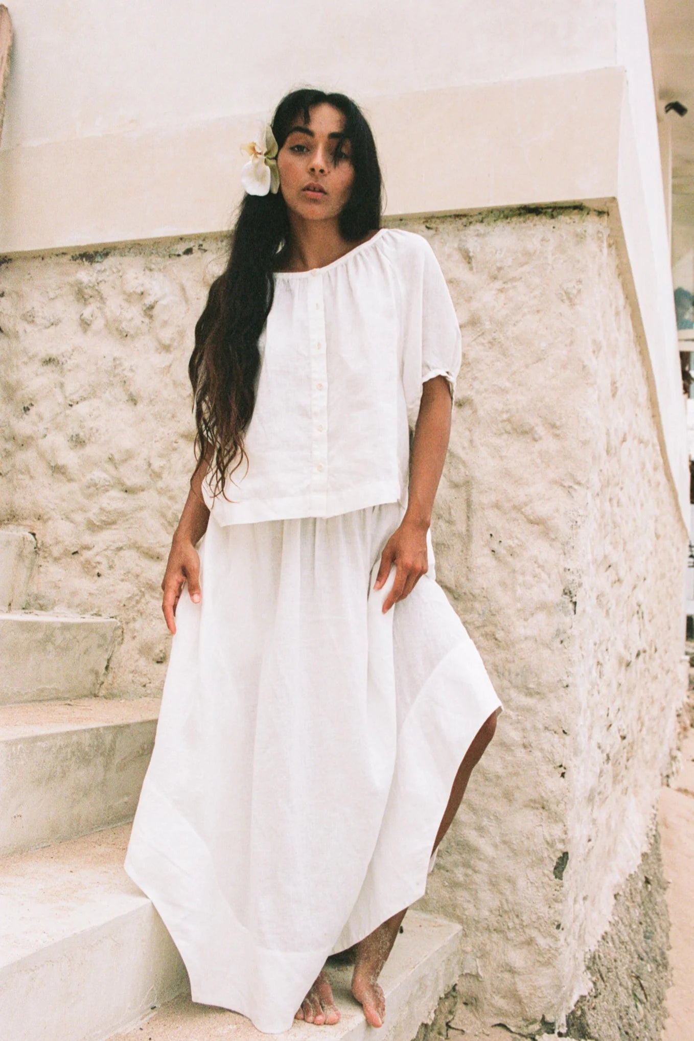 Pia Linen Top / Ivory