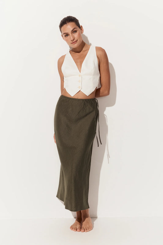 Riley Bias Skirt / Linen - Khaki