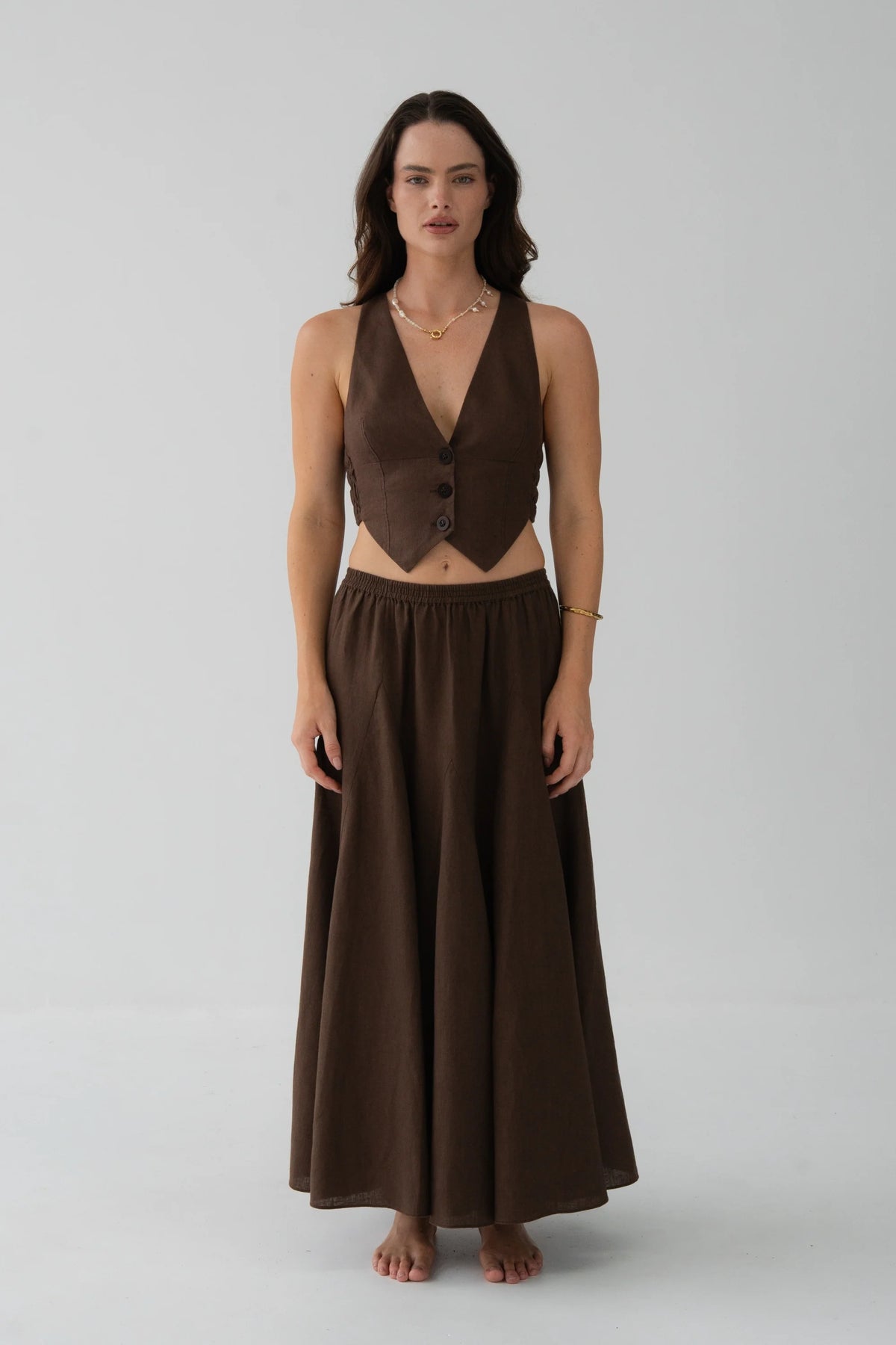 Stella Linen Skirt / Chocolate