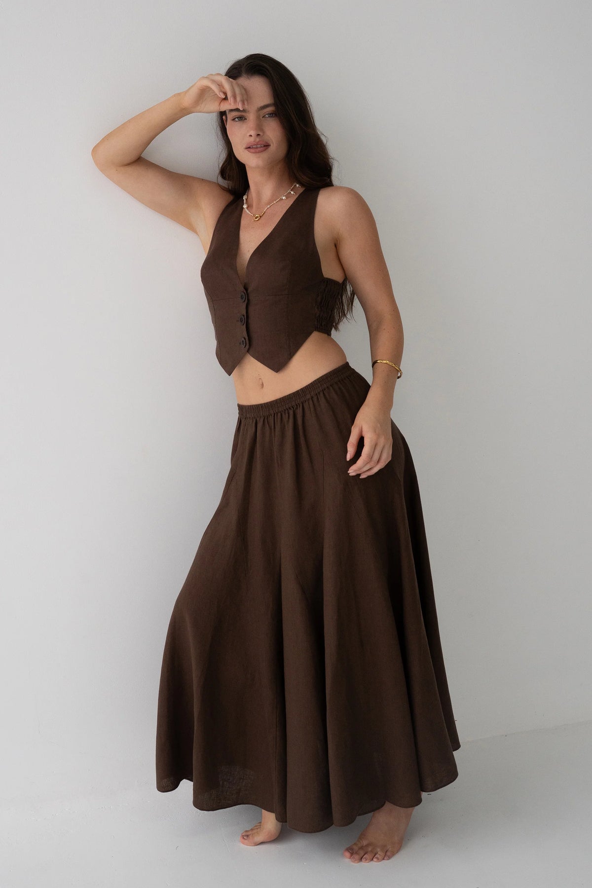 Stella Linen Skirt / Chocolate