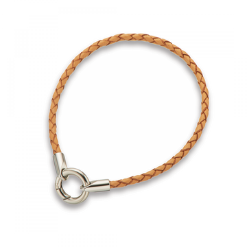 Natural Round Plaited Fine Leather Bracelet - 21.5cm