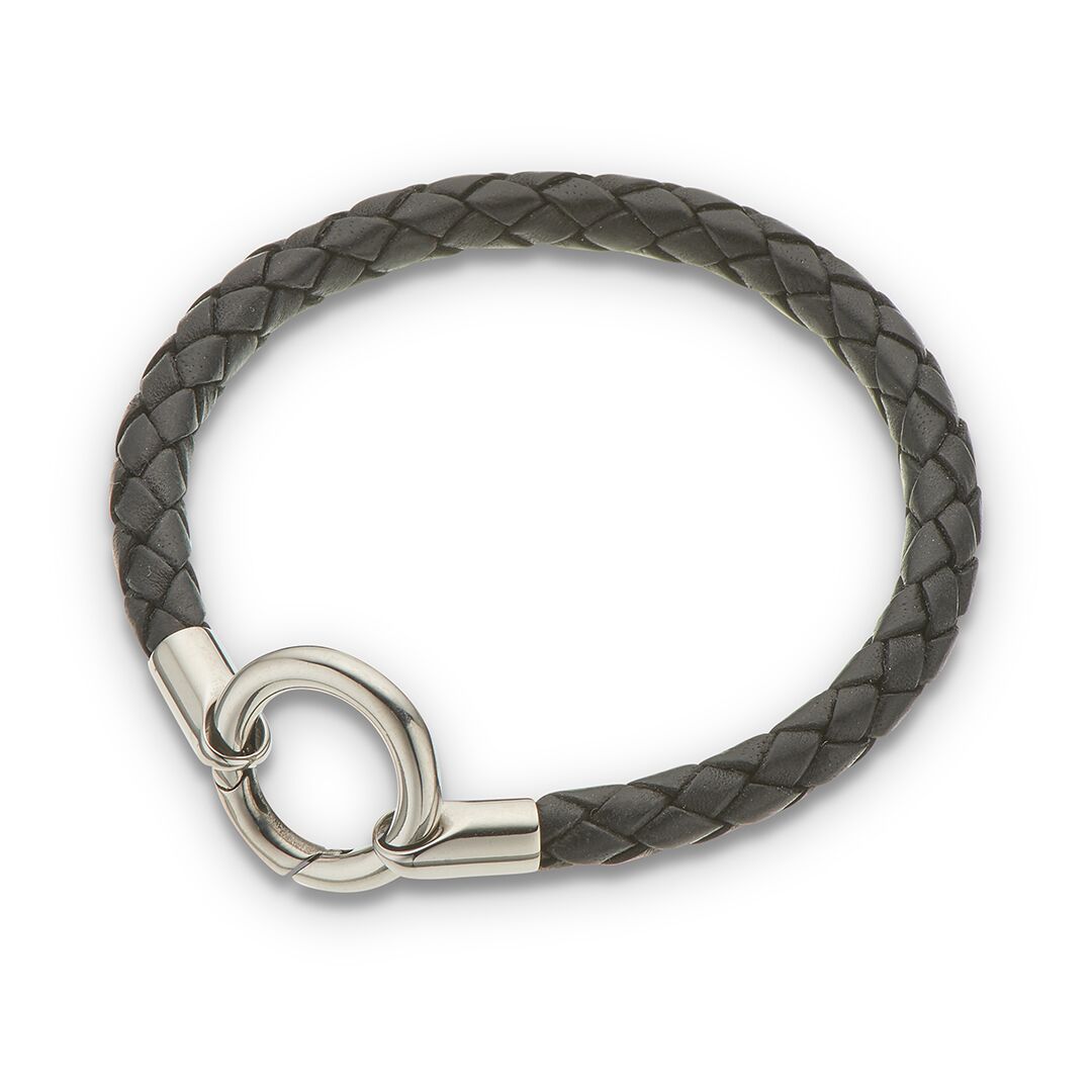 Natural Round Thick Plaited Leather Bracelet - 20.5CM