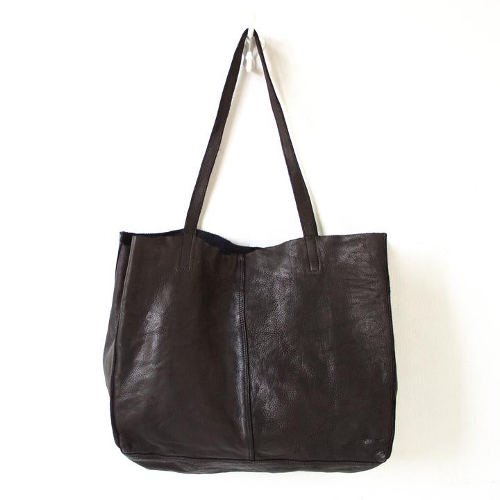 Unlined leather tote bag on sale