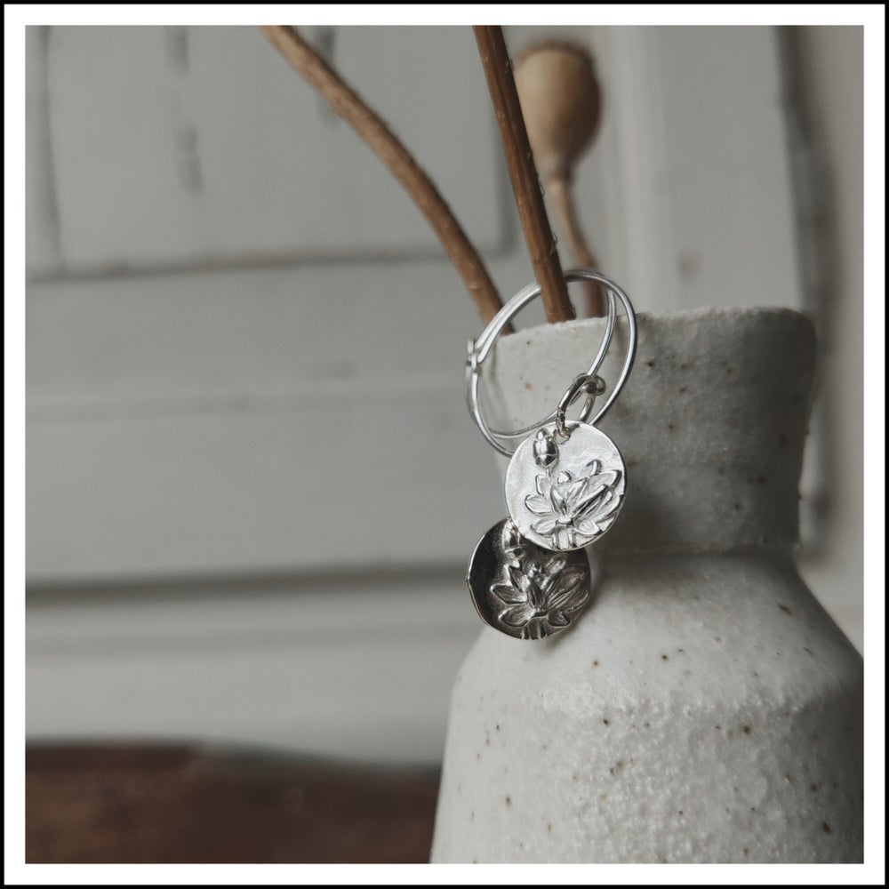 Silver Peony Hoops