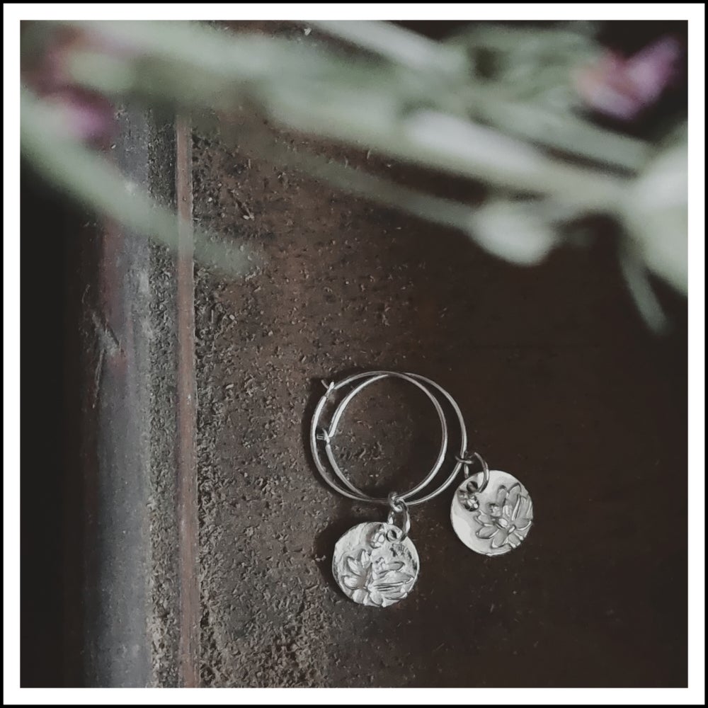 Silver Peony Hoops