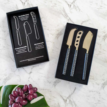 Brass & Leather Cheese Knife Set