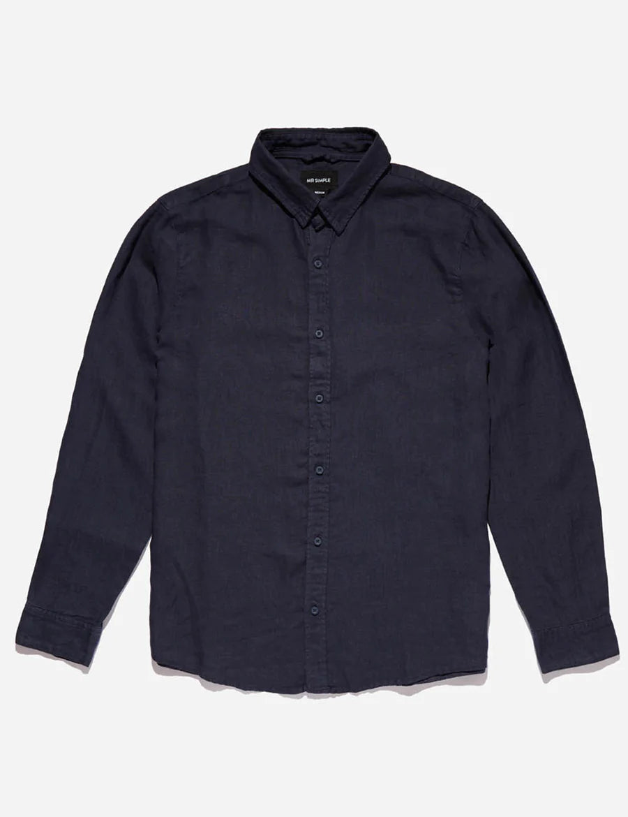 Linen Long Sleeve Shirt - Navy