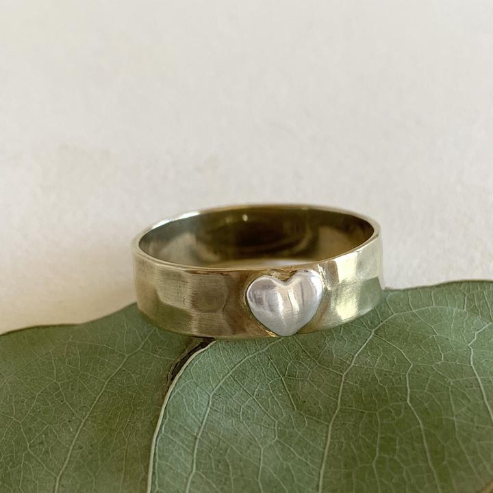 The Brass with Silver Heart Ring